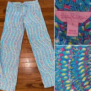 Lilly Pulitzer Preppy Coastal Wide Leg Clam Bake Print Pippa Palazzo Pant S EUC
